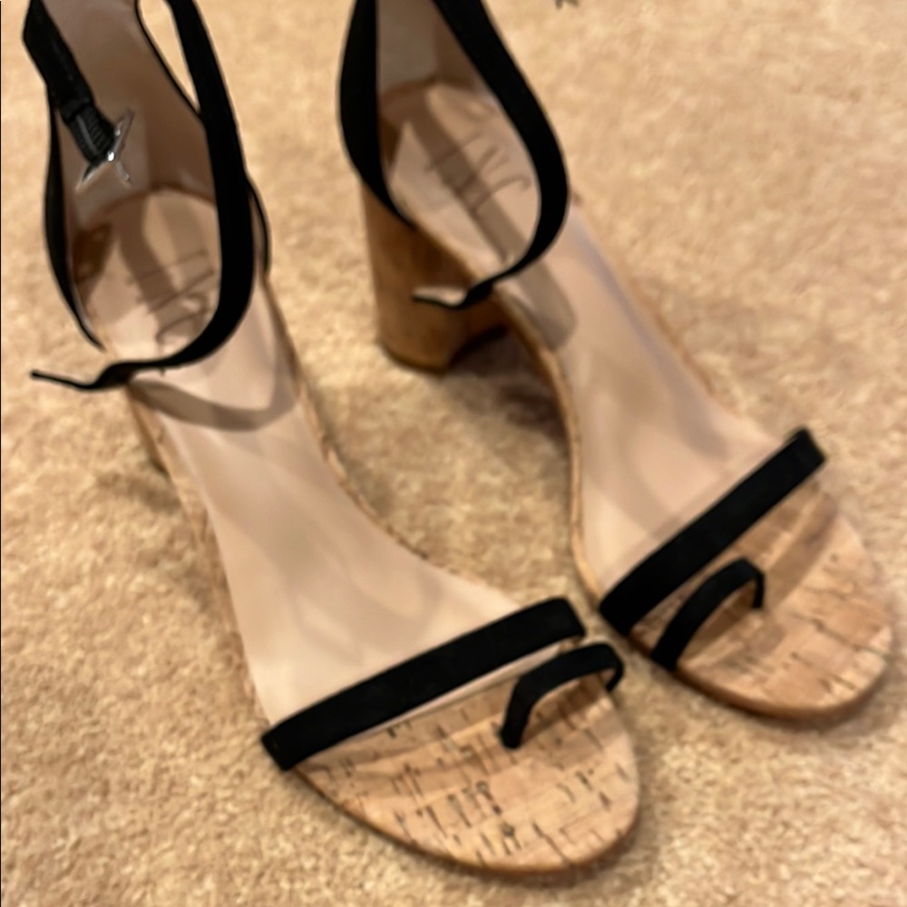 Stylish Black and Tan Block Heel Sandals